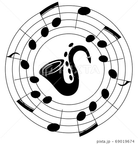 Saxophone and musical circle on a white 69019674