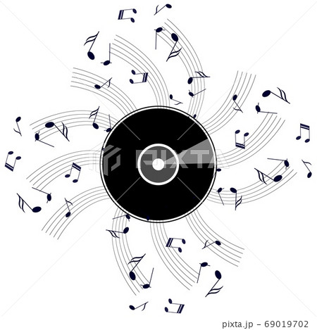 Musical lines and phonograph record on a white 69019702