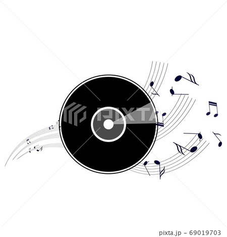 Musical lines and phonograph record on a white Musical lines and phonograph record on a white 69019703