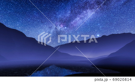 Nighttime mountain landscape with milky way galaxy 69020814