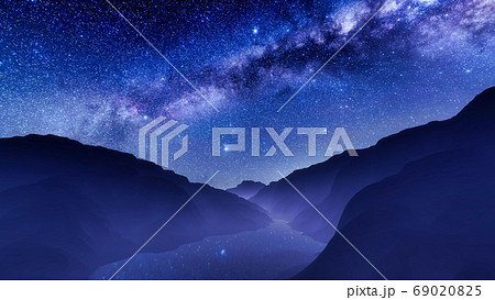 Starry night sky with milky way over mountain lake Starry night sky with milky way over mountain lake 69020825