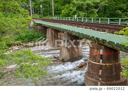 土合踏切付近 湯檜曽川 鉄橋 清水トンネル方面 上越線 群馬県みなかみ町   土合踏切付近 湯檜曽川 鉄橋 清水トンネル方面 上越線 群馬県みなかみ町   69022012