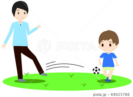 休日の日に子供とサッカーで遊ぶお父さんのイラストのイラスト素材 69025766 Pixta