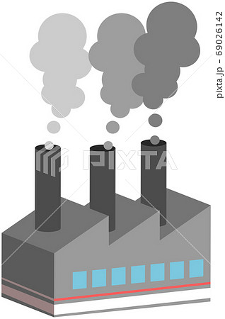 有害な煙をもくもくと出す工場のイラストのイラスト素材