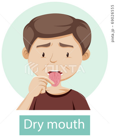 Cartoon character with dry mouth symptoms 69026555