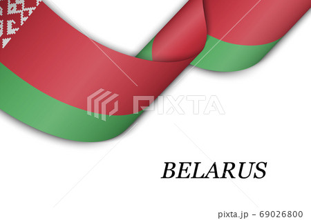 Waving ribbon or banner with flag of Belarus 69026800