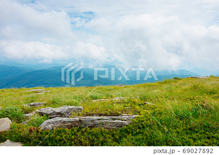 rocks on the hillside. summer mountain landscape on carpathians rocks on the hillside. summer mountain landscape on carpathians 69027892