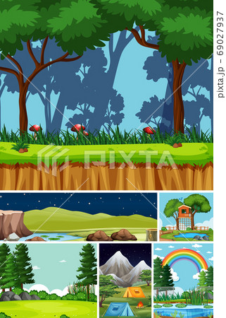 Six different scenes in nature setting cartoon Six different scenes in nature setting cartoon 69027937