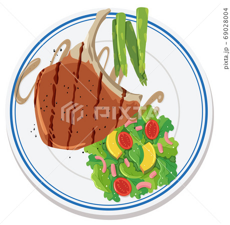 Aerial view of food on plate 69028004