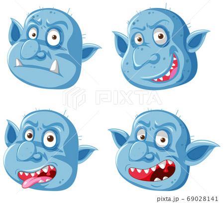 Set of blue goblin or troll face in different Set of blue goblin or troll face in different 69028141