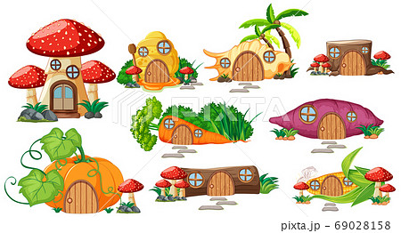 Set of isolated fairy tale houses cartoon style on Set of isolated fairy tale houses cartoon style on 69028158
