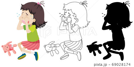 Crying girl with its outline and silhouette Crying girl with its outline and silhouette 69028174