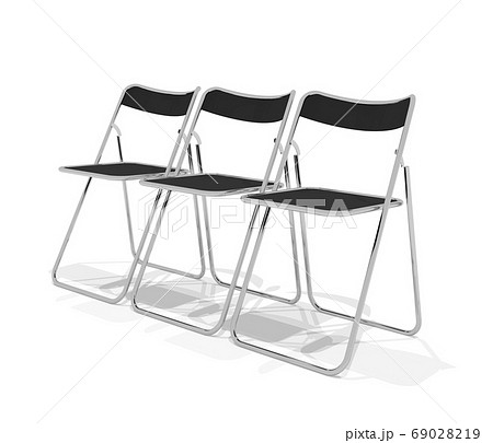 斜めから見た3脚のパイプ椅子の3dレンダリング 69028219