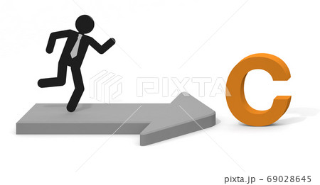 Cの文字。立体の矢印。走るビジネスマン。Cコースを選択。 69028645