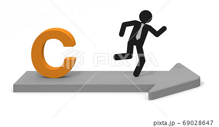 Cの文字。立体の矢印。走るビジネスマン。Cコースを選択。 69028647