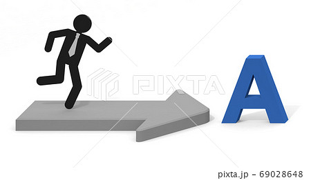 Aの文字。立体の矢印。走るビジネスマン。Aコースを選択。 69028648