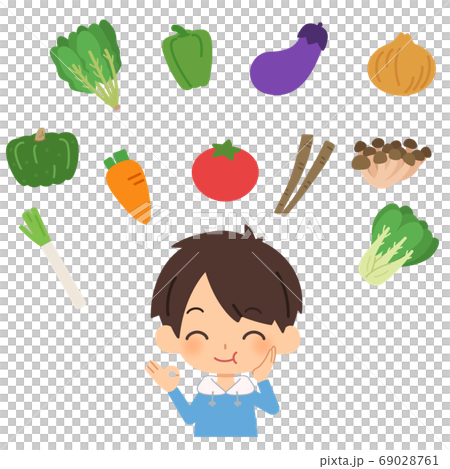 A boy eating vegetables deliciously A boy eating vegetables deliciously 69028761