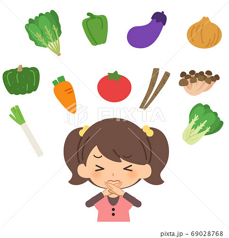 野菜が嫌いな女の子のイラスト素材