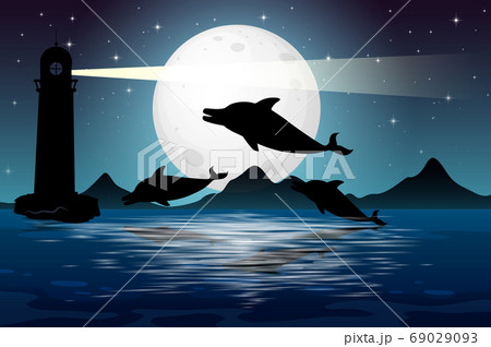 Dolphin in nature scene silhouette 69029093
