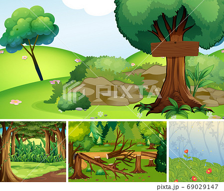 Four different nature scene of forest cartoon Four different nature scene of forest cartoon 69029147
