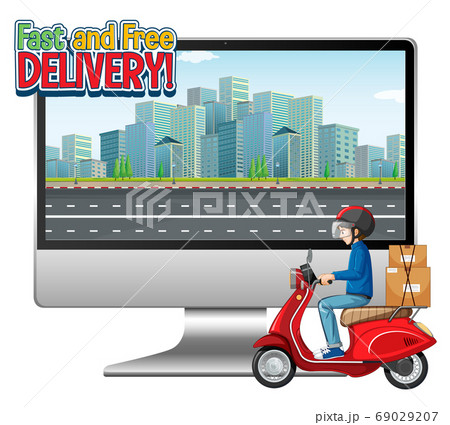 Computer with bike man or courier and fast and 69029207
