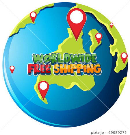 Worldwide free shipping logo on the globe Worldwide free shipping logo on the globe 69029275