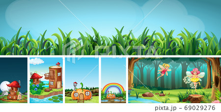 Six different scene of fantasy world with fantasy Six different scene of fantasy world with fantasy 69029276