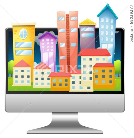 Urban city on computer screen desktop Urban city on computer screen desktop 69029277