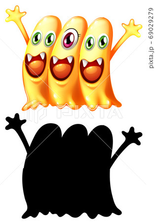 Monster with its silhouette on white background Monster with its silhouette on white background 69029279