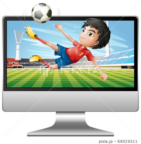 Football on computer desktop screen 69029321