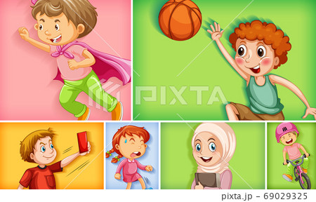 Set of different kid characters on different color 69029325