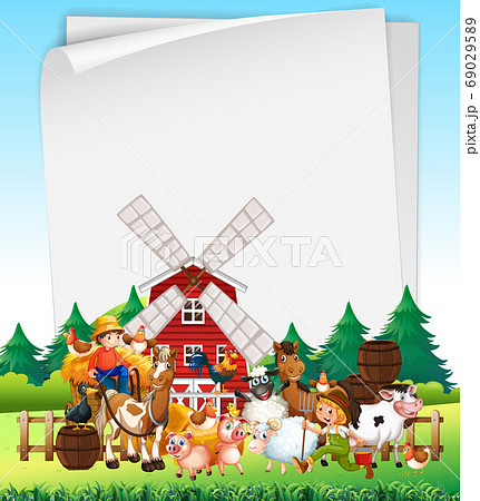 Blank paper in nature with animal farm set 69029589