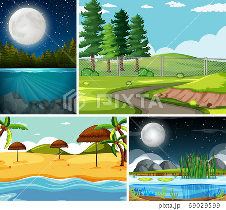Four different scenes in nature setting cartoon Four different scenes in nature setting cartoon 69029599