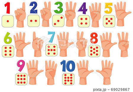 Counting Numbers With Hands And Dots On Whiteのイラスト素材