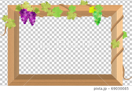おしゃれな木のフレーム ぶどうのつるがからまった木のフレームのイラスト素材