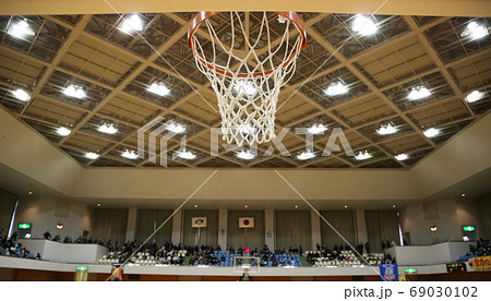 バスケットボールゴールを見上げたところ バスケットボールゴールを見上げたところ 69030102