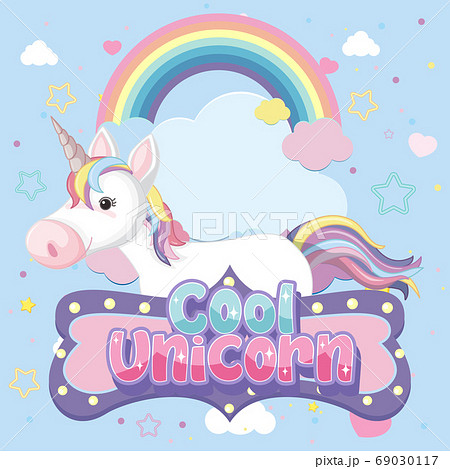 Cute Unicorn Banner On Pastel Background Colorのイラスト素材