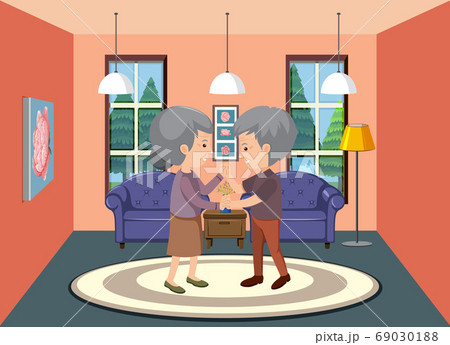 Background scene with old couple staying at home Background scene with old couple staying at home 69030188