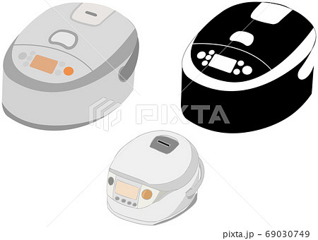 シンプルな炊飯器とシルエットアイコンの炊飯器のイラストセットのイラスト素材