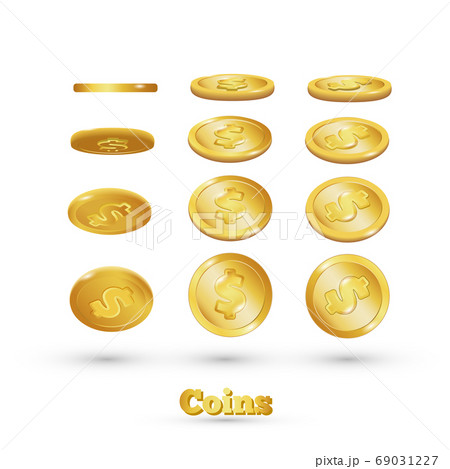 Gold coins falling, isolated on white in different Gold coins falling, isolated on white in different 69031227