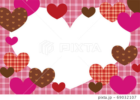 バレンタイン素材 かわいいタータンチェックとハートのメッセージカードのイラスト素材