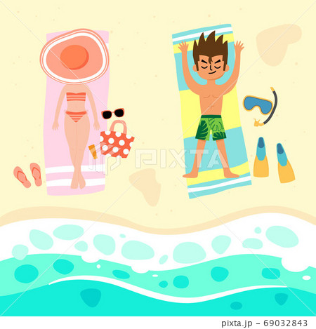 couple relaxing on the beach vector illustration 69032843