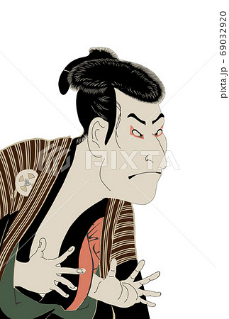 年賀状 東洲斎写楽 三代目大谷鬼次の江戸兵衛 白バックのイラスト素材