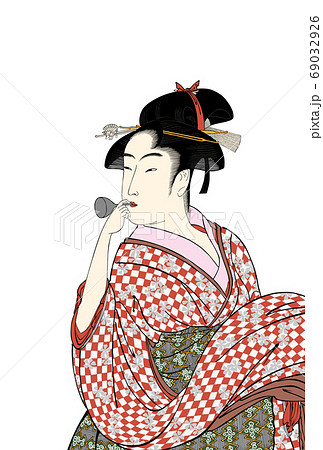 木版画　ポッピンを吹く女　歌麿 喜多川歌麿の版画、43年ぶり再発見…「ポッピンを吹く娘」が