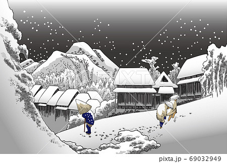 年賀状　歌川広重　夜之雪 69032949