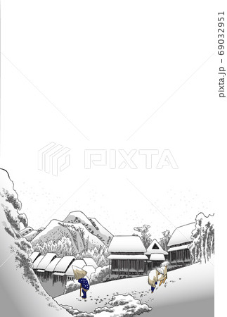 年賀状　歌川広重　夜之雪　縦下　白バック 69032951