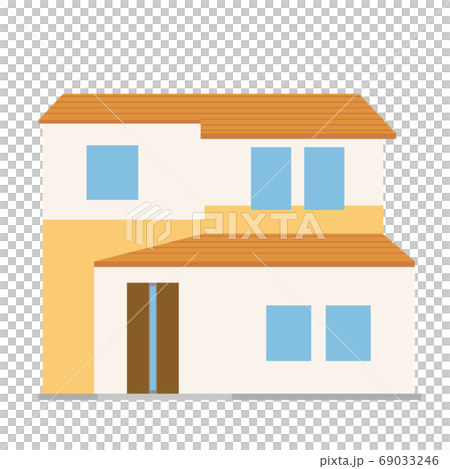 シンプルな一戸建て、一軒家のイラスト（二階建て）と_マイホーム、木造住宅_ベクターデータ 69033246