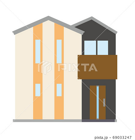 シンプルな一戸建て、一軒家のイラスト（二階建て）と_マイホーム、木造住宅_ベクターデータ 69033247