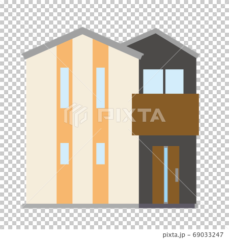 シンプルな一戸建て、一軒家のイラスト（二階建て）と_マイホーム、木造住宅_ベクターデータ 69033247