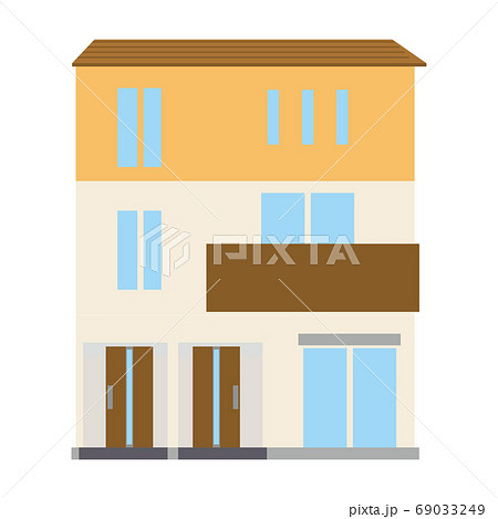 シンプルな一戸建て、一軒家のイラスト(三階建て二世帯住宅)と_マイホーム、木造住宅_ベクターデータ シンプルな一戸建て、一軒家のイラスト(三階建て二世帯住宅)と_マイホーム、木造住宅_ベクターデータ 69033249